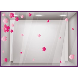 Stickers Fleurs Roses Multicolores printemps décoration beauté fleuriste commerce vitrine calicot