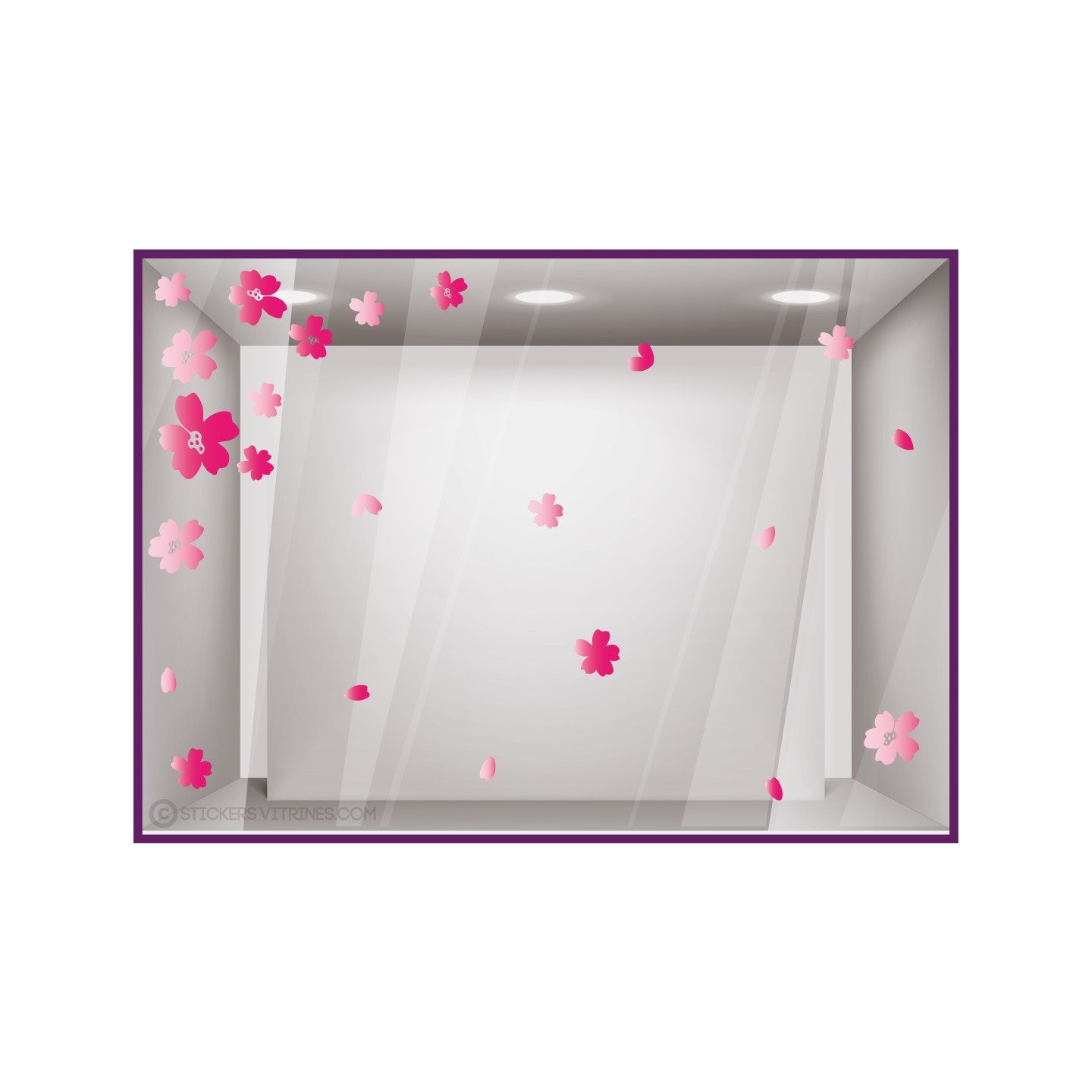 Stickers Fleurs Roses Multicolores printemps décoration beauté fleuriste commerce vitrine calicot