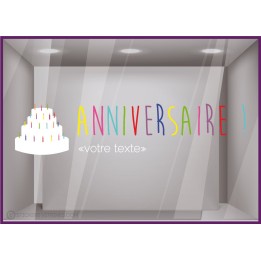Sticker Fete Anniversaire a personnaliser calicot vitrophanie adhesif vitrine autocollant magasin promotion gateau 