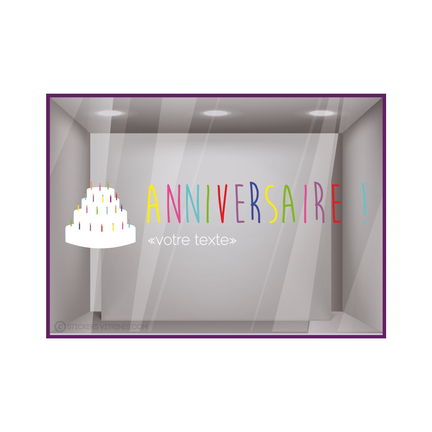 Sticker Fete Anniversaire a personnaliser calicot vitrophanie adhesif vitrine autocollant magasin promotion gateau 