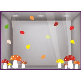 Kit Stickers Champignons d'automne feuilles rentree boutique vitrine vitrophanie magasin mode commerce