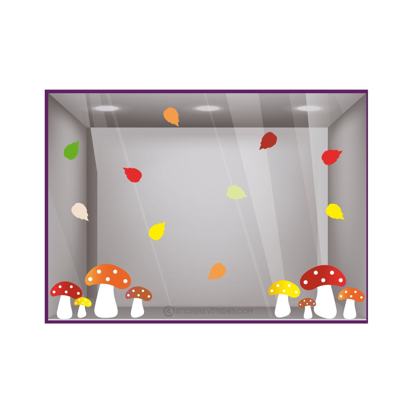 Kit Stickers Champignons d'automne feuilles rentree boutique vitrine vitrophanie magasin mode commerce