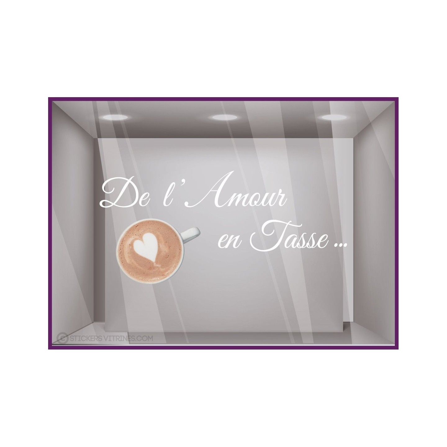 Sticker de l'Amour en Tasse saint valentin devanture vitrine calicot vitrophanie lettrage adhesif vitre cafe boulangerie 