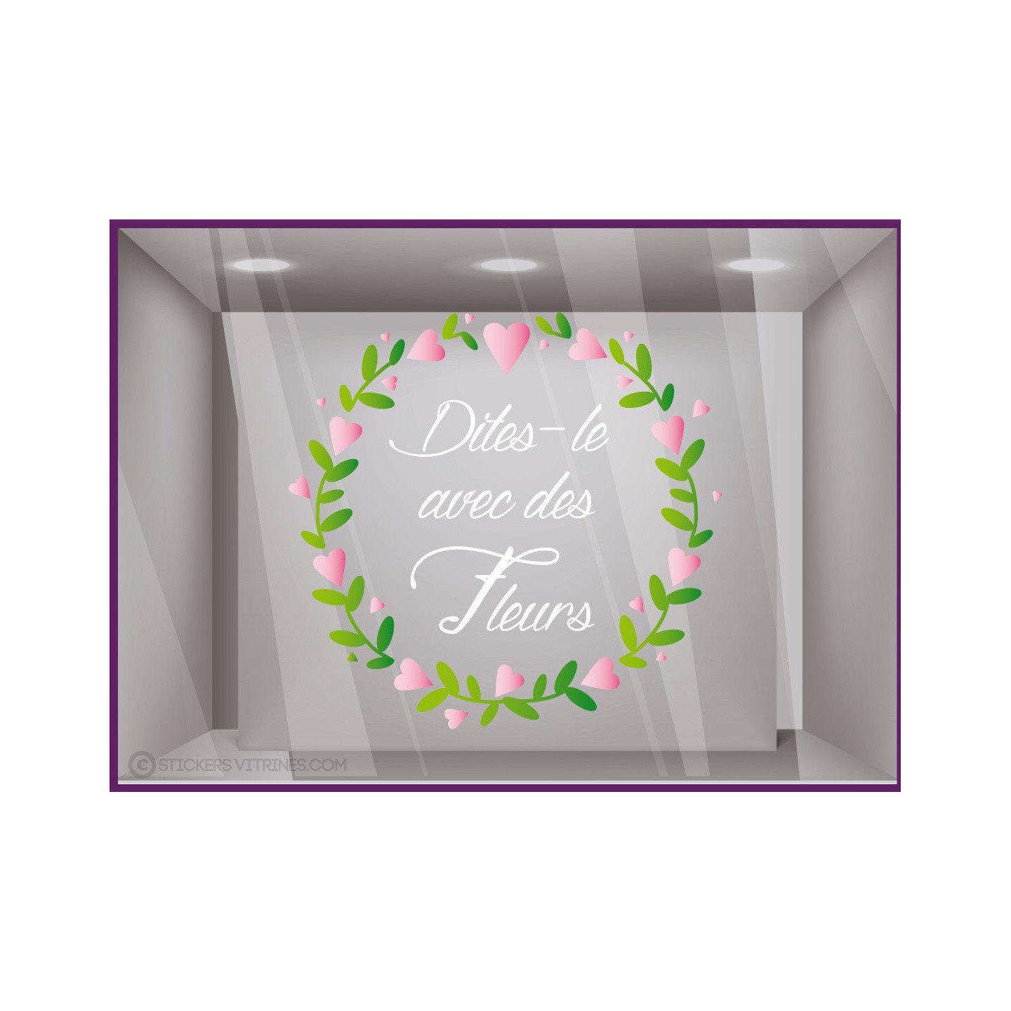 Sticker Couronne Dites-le avec des fleurs fete des meres saint valentin mode fleuriste bijouterie parfumerie calicot vitrophanie