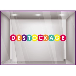 Sticker Destockage Multicolore braderie vitrophanie vitrine boutique mode maroquinerie remise