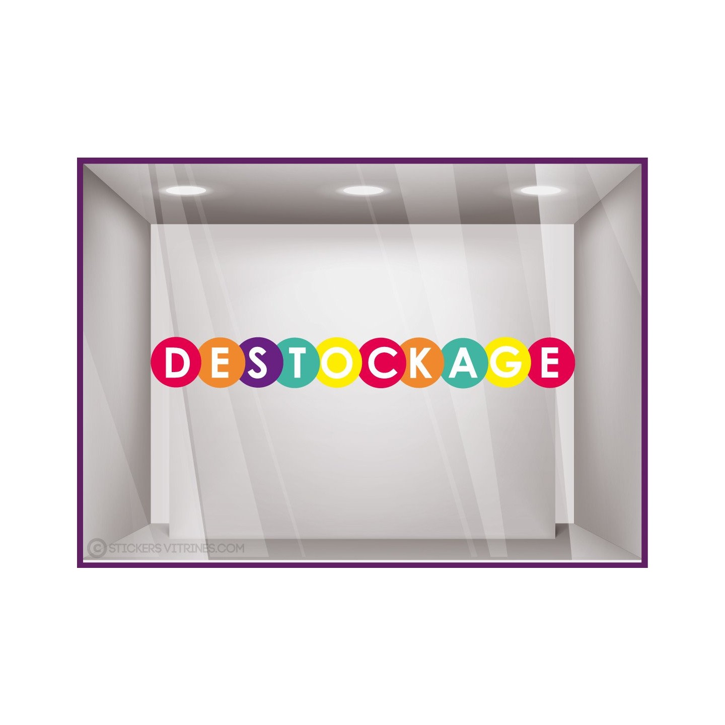 Sticker Destockage Multicolore braderie vitrophanie vitrine boutique mode maroquinerie remise