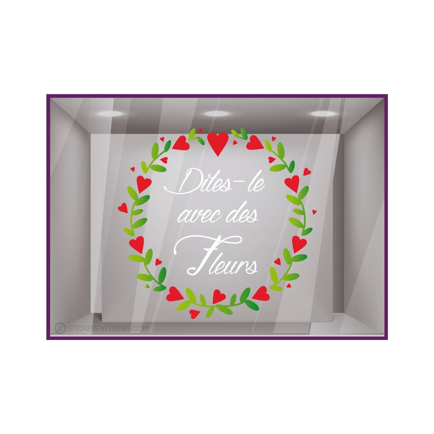 Sticker Couronne Dites-le avec des fleurs fete des meres saint valentin mode fleuriste bijouterie parfumerie calicot vitrophanie