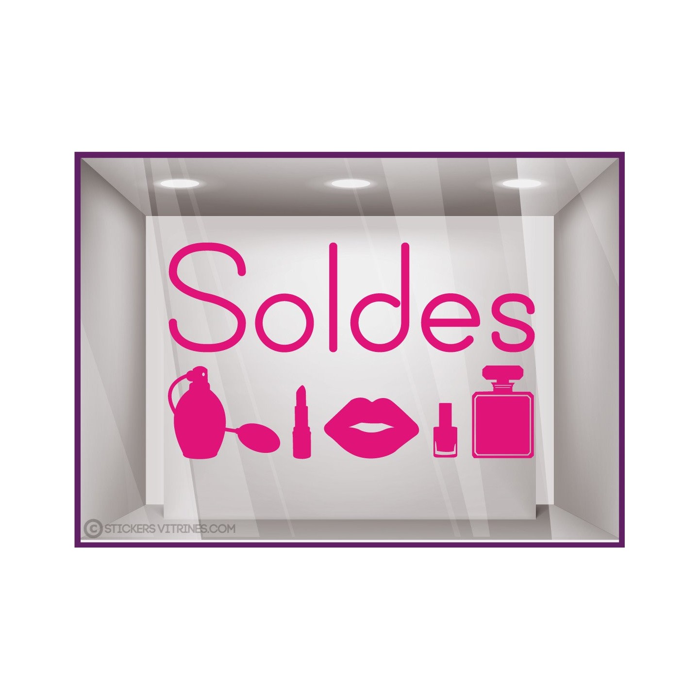 Sticker Soldes beauté parfumerie mode calicot vitrophanie lettrage adhesif promotion offre promotionnelle destockage braderie