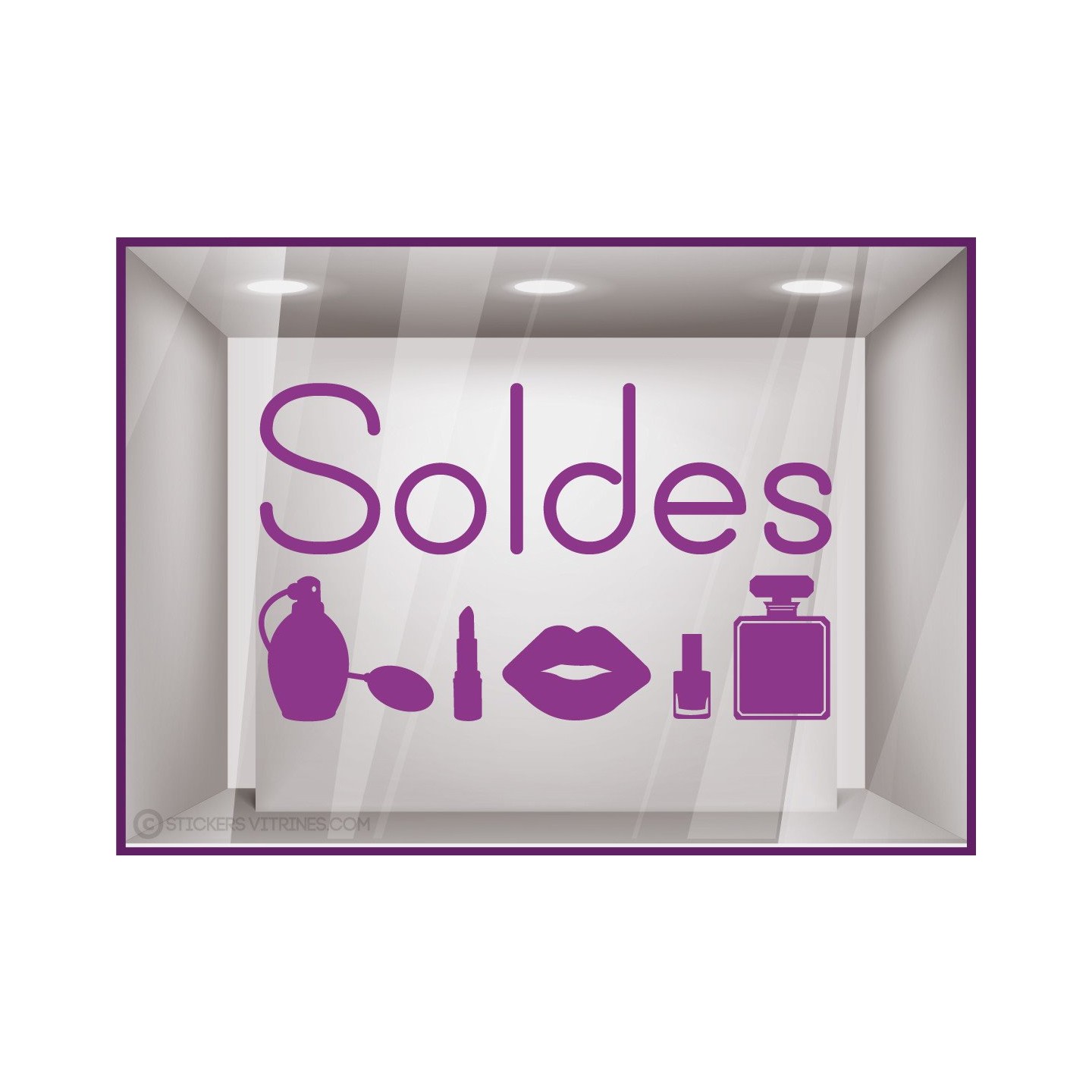 Sticker Soldes beauté parfumerie mode calicot vitrophanie lettrage adhesif promotion offre promotionnelle destockage braderie