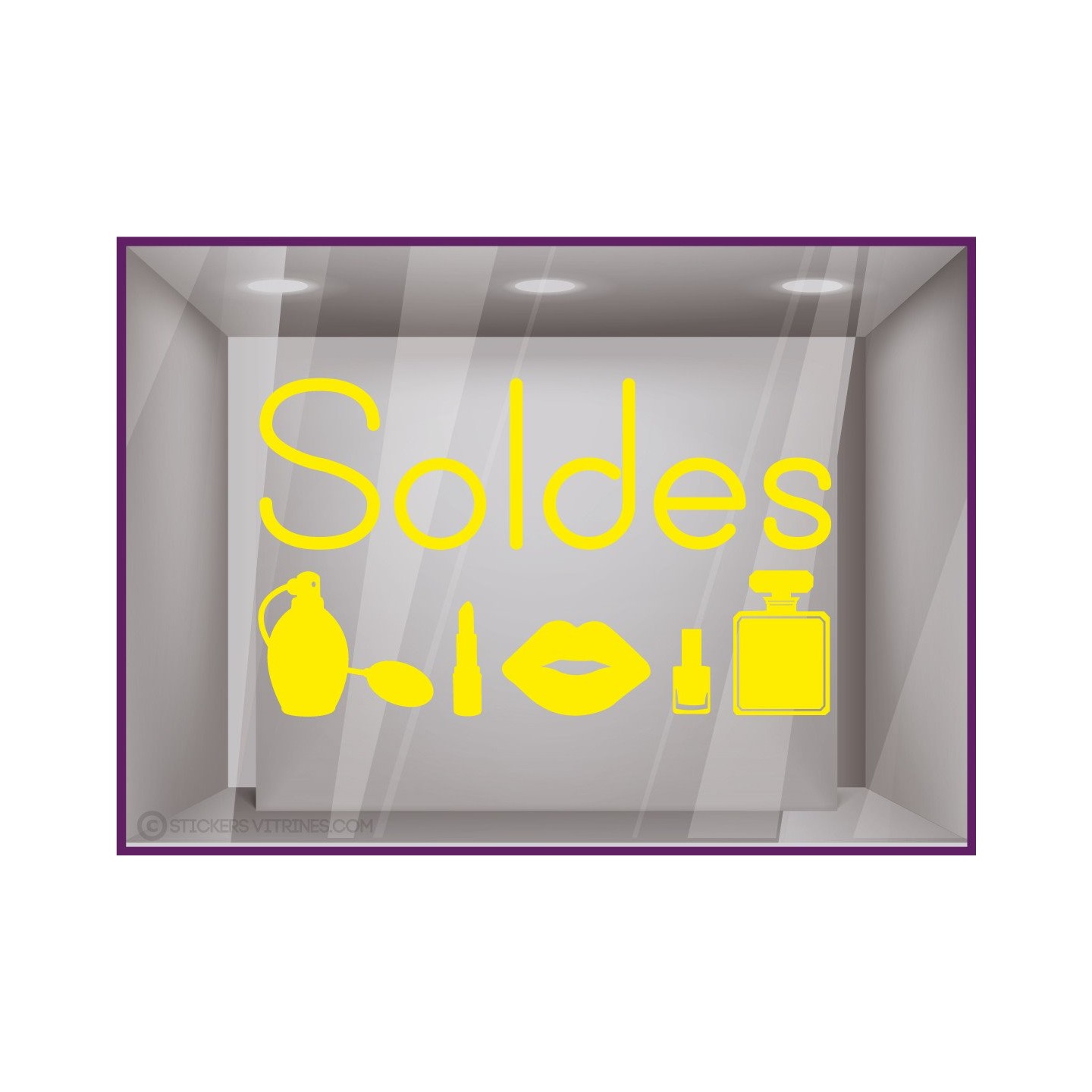 Sticker Soldes beauté parfumerie mode calicot vitrophanie lettrage adhesif promotion offre promotionnelle destockage braderie
