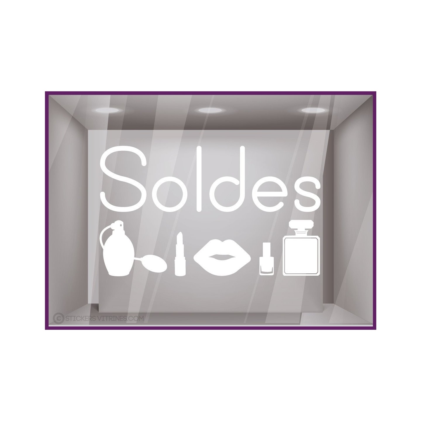 Sticker Soldes beauté parfumerie mode calicot vitrophanie lettrage adhesif promotion offre promotionnelle destockage braderie