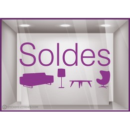 Sticker Soldes meubles décoration accessoires destockage braderie demarque liquidation calicot vitrophanie lettrage adhésif