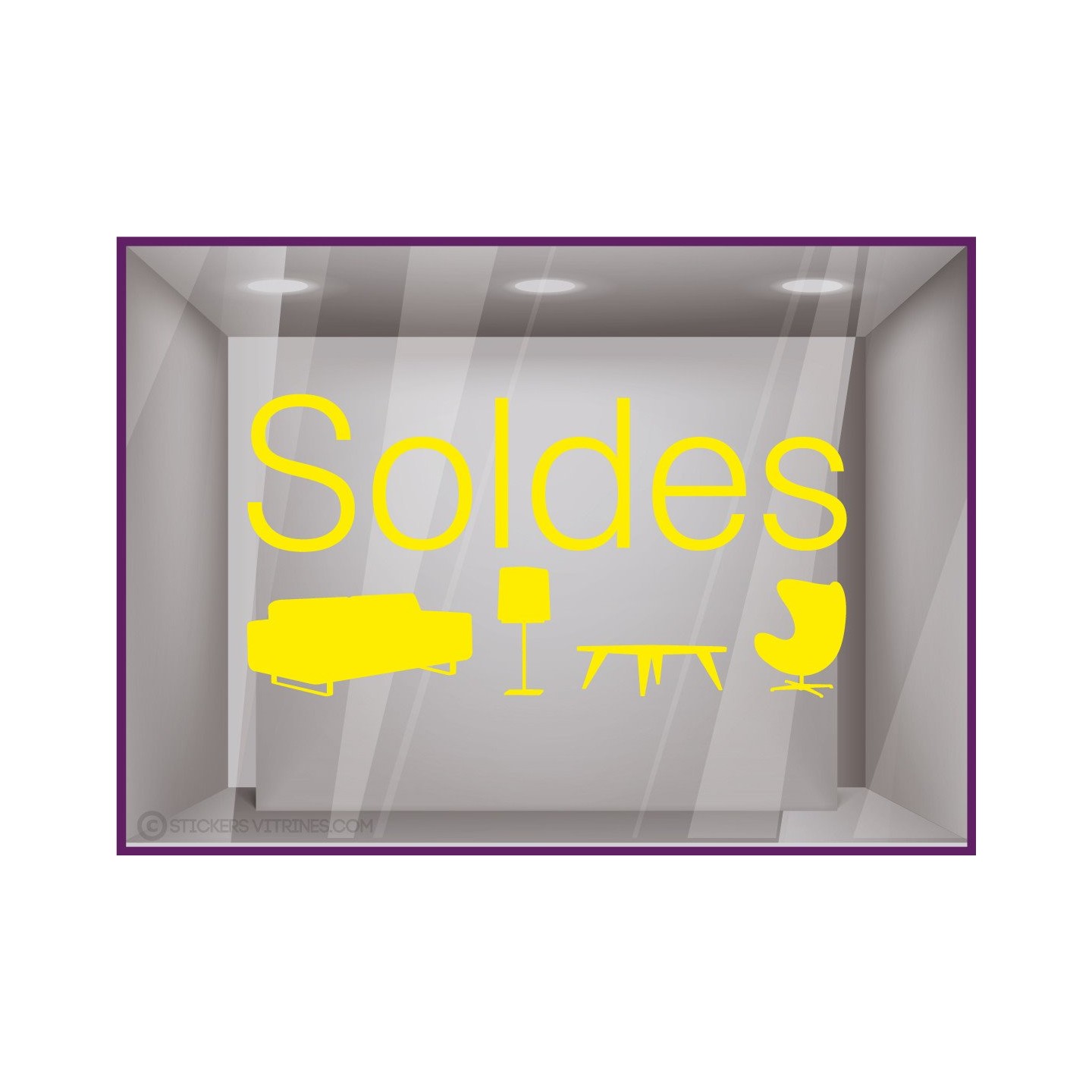 Sticker Soldes meubles décoration accessoires destockage braderie demarque liquidation calicot vitrophanie lettrage adhésif