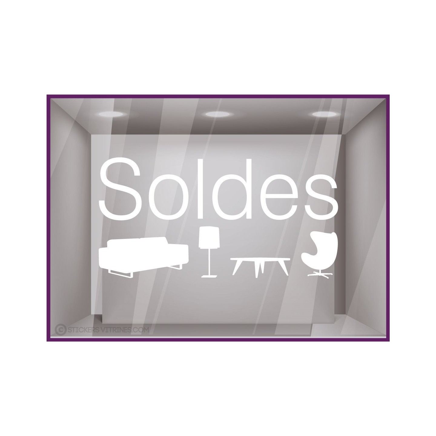 Sticker Soldes meubles décoration accessoires destockage braderie demarque liquidation calicot vitrophanie lettrage adhésif