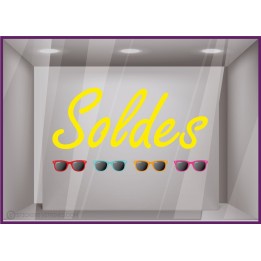 Sticker Soldes Lunettes de soleil destockage braderie liquidation lettrage adhesif ete vitrophanie opticien mode