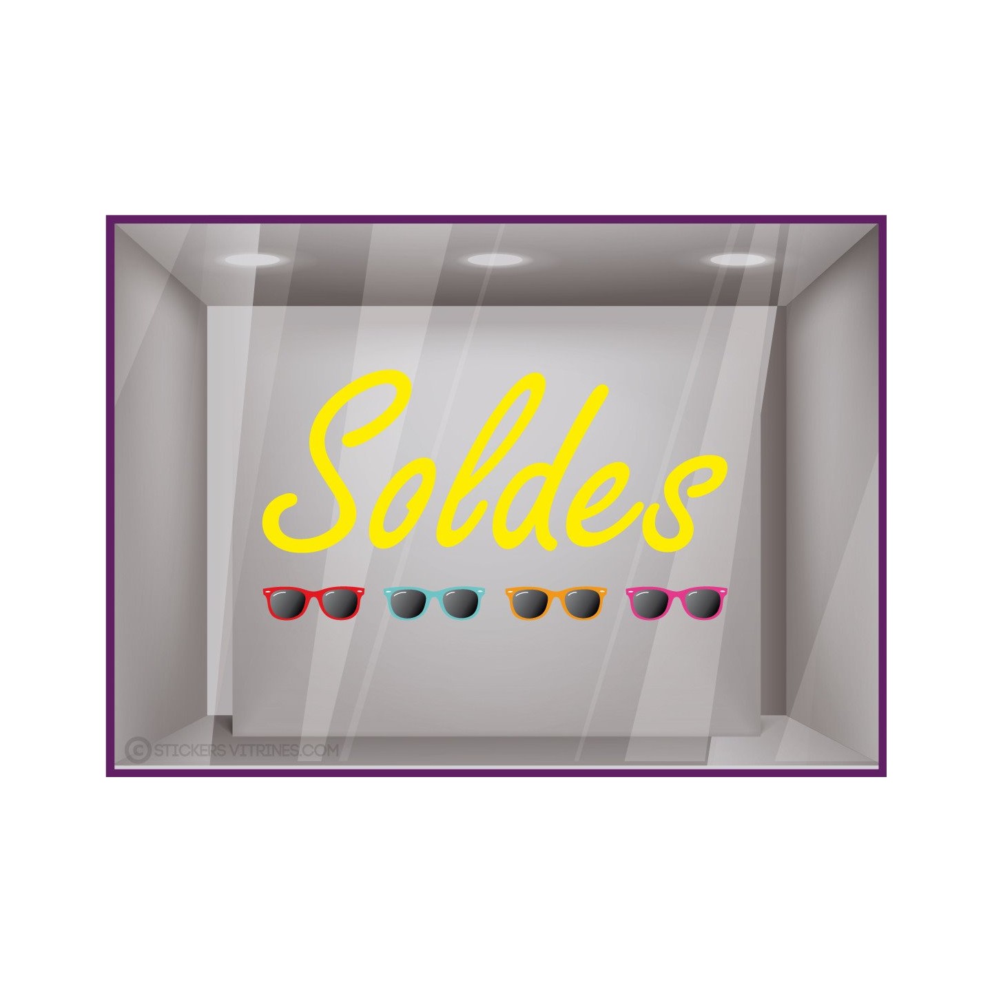Sticker Soldes Lunettes de soleil destockage braderie liquidation lettrage adhesif ete vitrophanie opticien mode