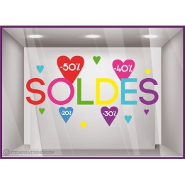 Sticker Soldes nuage de coeurs