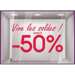 Sticker Vive les Soldes calicot vitrophanie adhésif autocollant géant commerce magasin boutique 