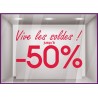 Sticker Vive les Soldes calicot vitrophanie adhésif autocollant géant commerce magasin boutique 