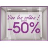 Sticker Vive les Soldes calicot vitrophanie adhésif autocollant géant commerce magasin boutique 