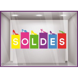 Sticker Soldes Maroquinerie mode chaussure accessoire calicot vitrophanie destockage braderie liquidation lettrage adhesif