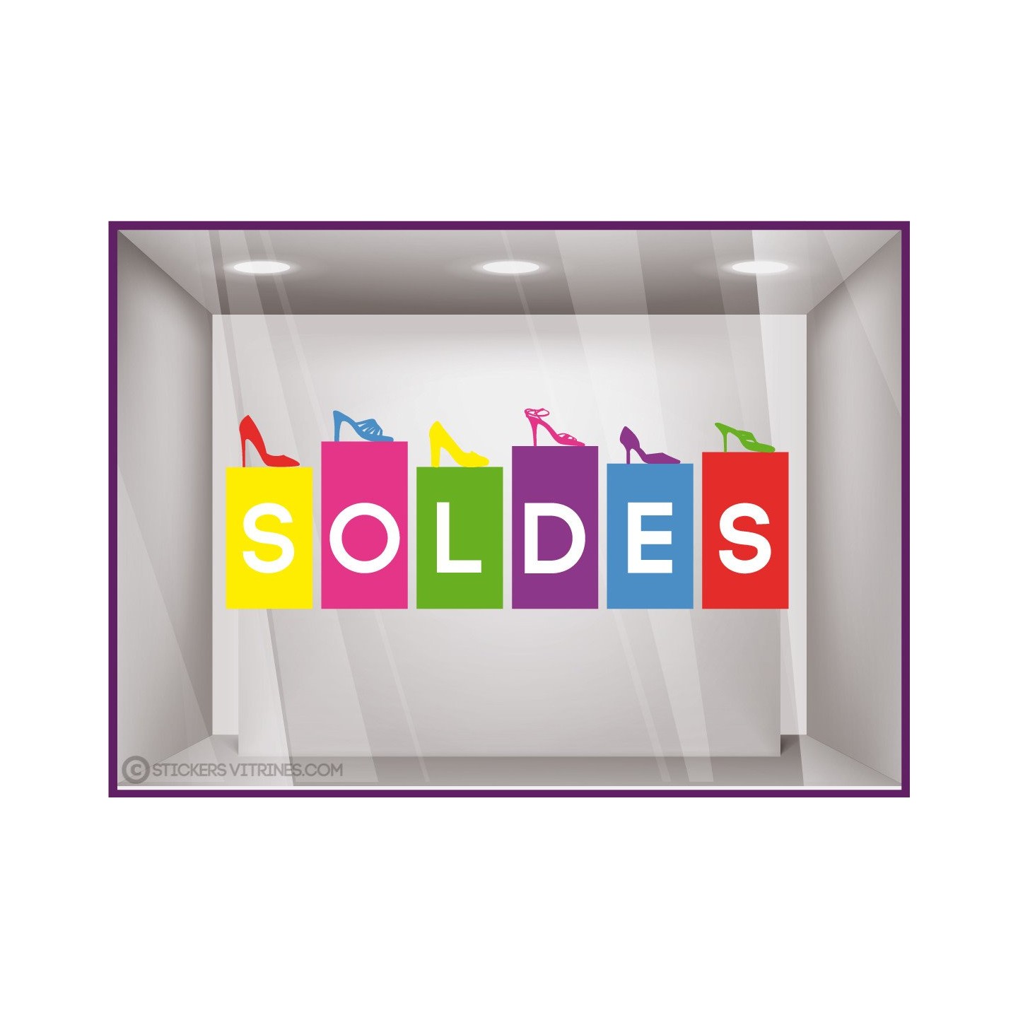Sticker Soldes Maroquinerie mode chaussure accessoire calicot vitrophanie destockage braderie liquidation lettrage adhesif