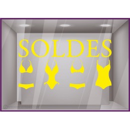 Sticker Soldes Maillots de bain ete mode bord de mer lettrage adhésif calicot vitrophanie destockage braderie liquidation stock