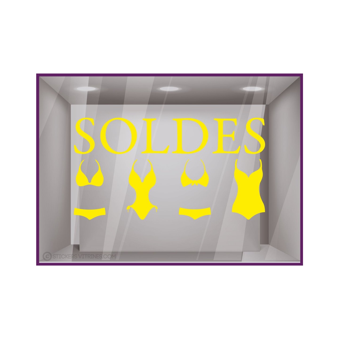 Sticker Soldes Maillots de bain ete mode bord de mer lettrage adhésif calicot vitrophanie destockage braderie liquidation stock