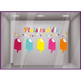 Sticker Plaisirs d'été devanture magasin calicot vitrophanie adhésif autocollant mode patisserie chocolatier 