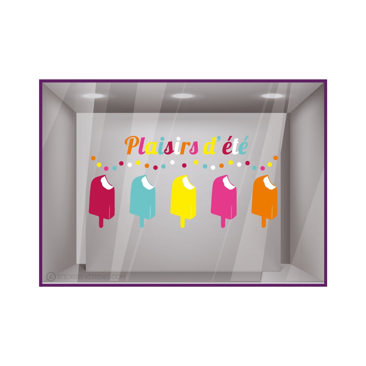 Sticker Plaisirs d'été devanture magasin calicot vitrophanie adhésif autocollant mode patisserie chocolatier 