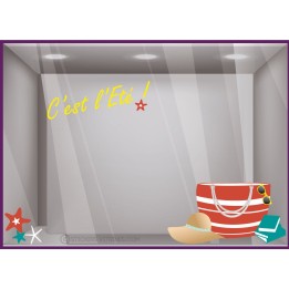 Kit de stickers C'est l'été sac de plage mer bord de mer mode opticien maroquinerie lettrage adhesif étoile vitrine 