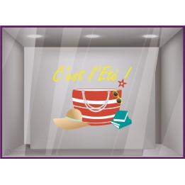 Sticker Sac de plage été pour commerce devanture magasin vitrophanie