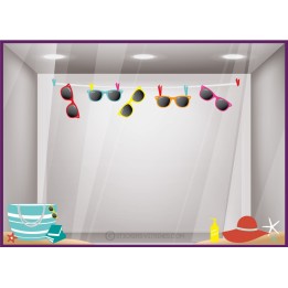 Kit de stickers lunettes de soleil été opticien boutique de mode coiffeur calicot vitrophanie devanture vitrine commerce