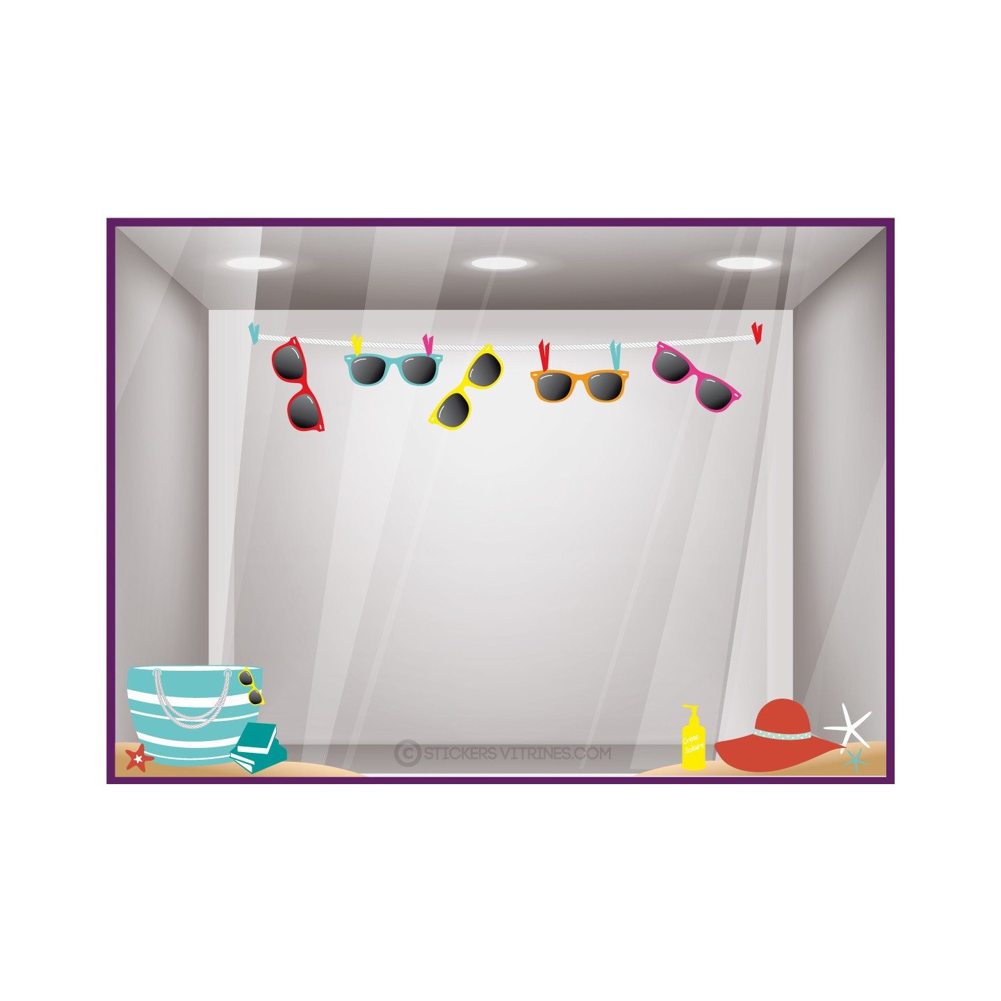 Kit de stickers lunettes de soleil été opticien boutique de mode coiffeur calicot vitrophanie devanture vitrine commerce