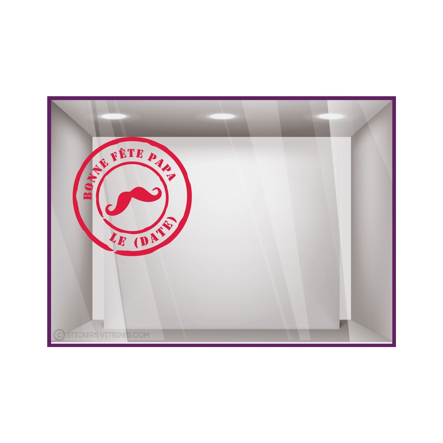 Sticker Tampon bonne Fête Papa père moustache vitrophanie pret a porter coiffeur maroquinerie caviste devanture commerce 