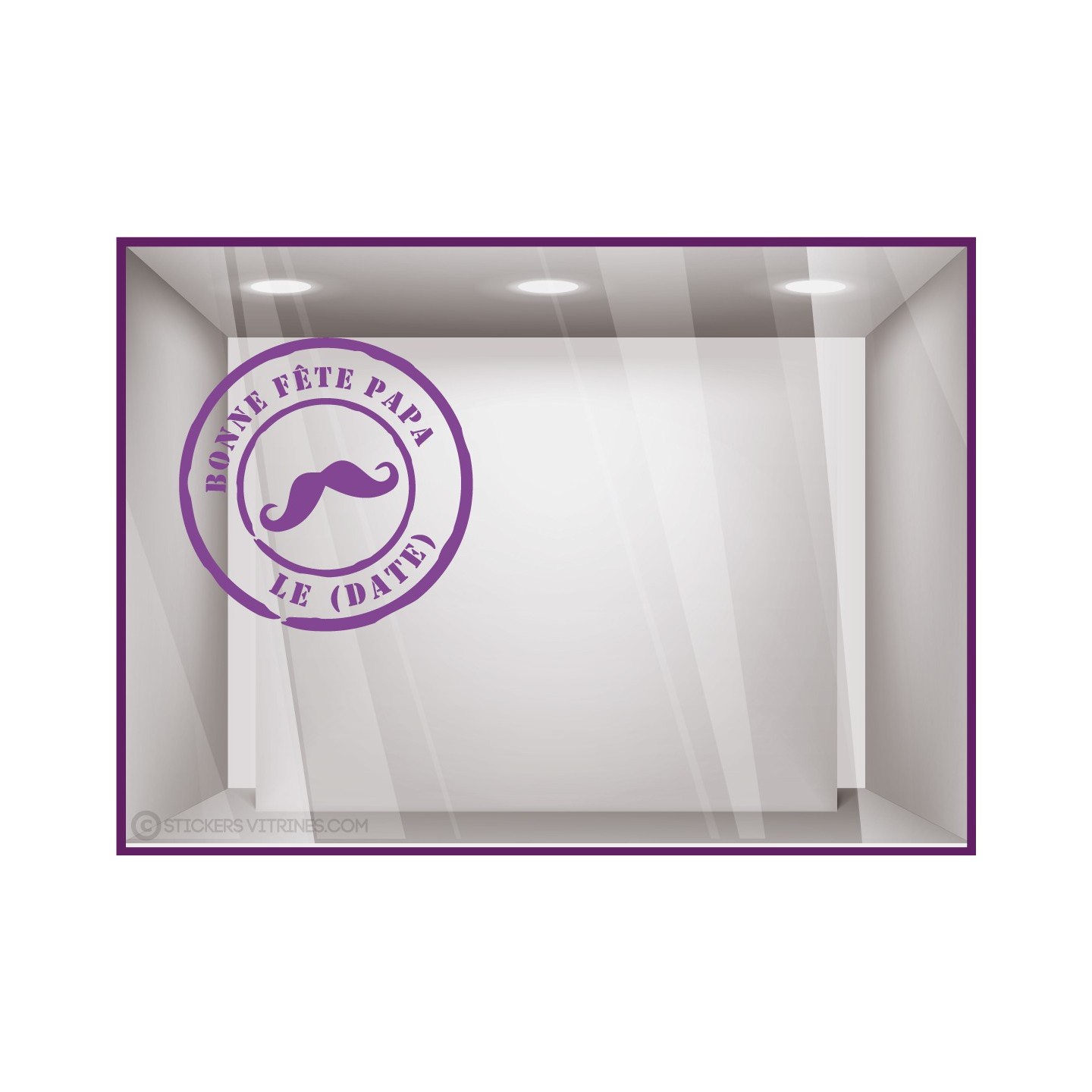 Sticker Tampon bonne Fête Papa père moustache vitrophanie pret a porter coiffeur maroquinerie caviste devanture commerce 