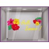 Sticker Hello Summer ete fleurs lettrage adhésif mode parfumerie bord de mer agence de voyages calicot vitrophanie magasin 