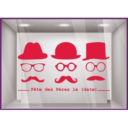 Sticker Fête des Pères papas mode chapeau lunette opticien parfumerie accessoire lettrage adhesif calicot devanture commerce