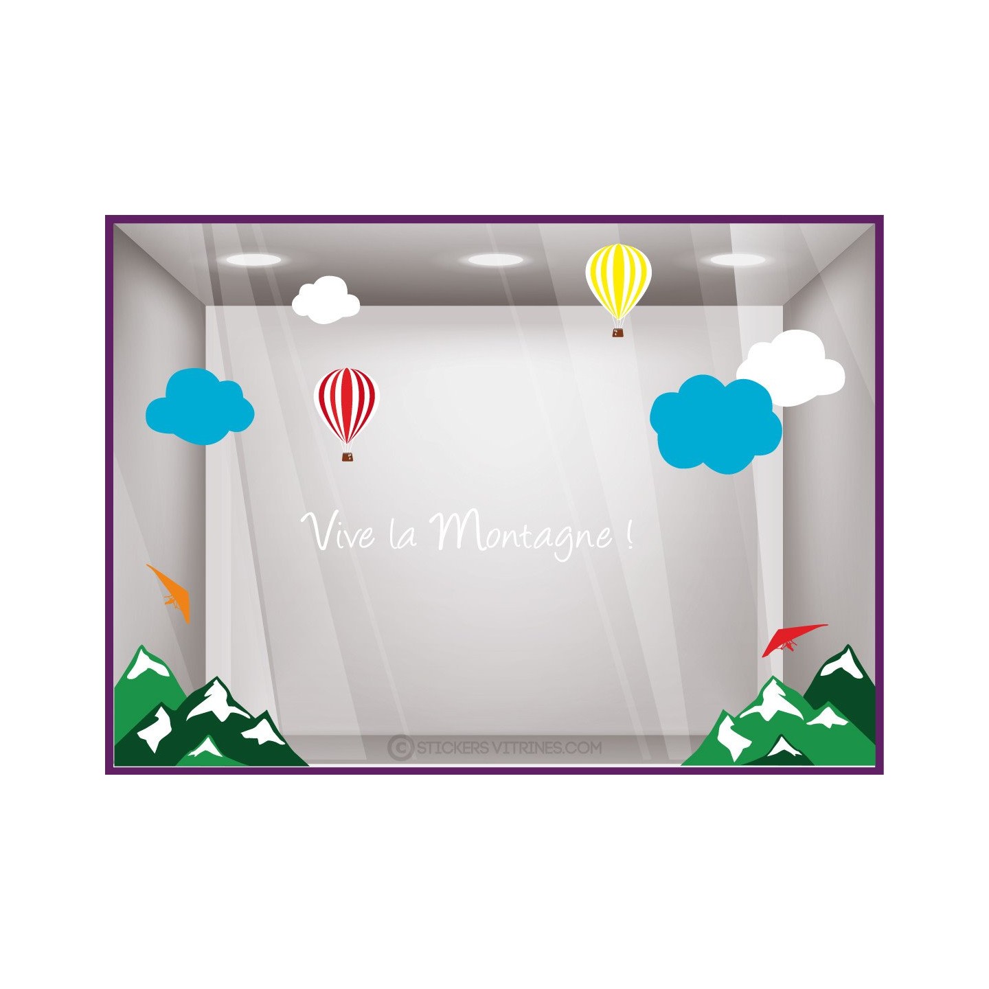 Kit de stickers Vive la montagne été devanture calicot enseigne vitrophanie agence de voyage sport lettrage adhesif