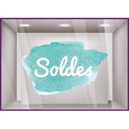 Sticker Soldes Aquarelle ete destockage braderie liquidation promotion mode maroquinerie opticien bord de mer commerce vitrine 