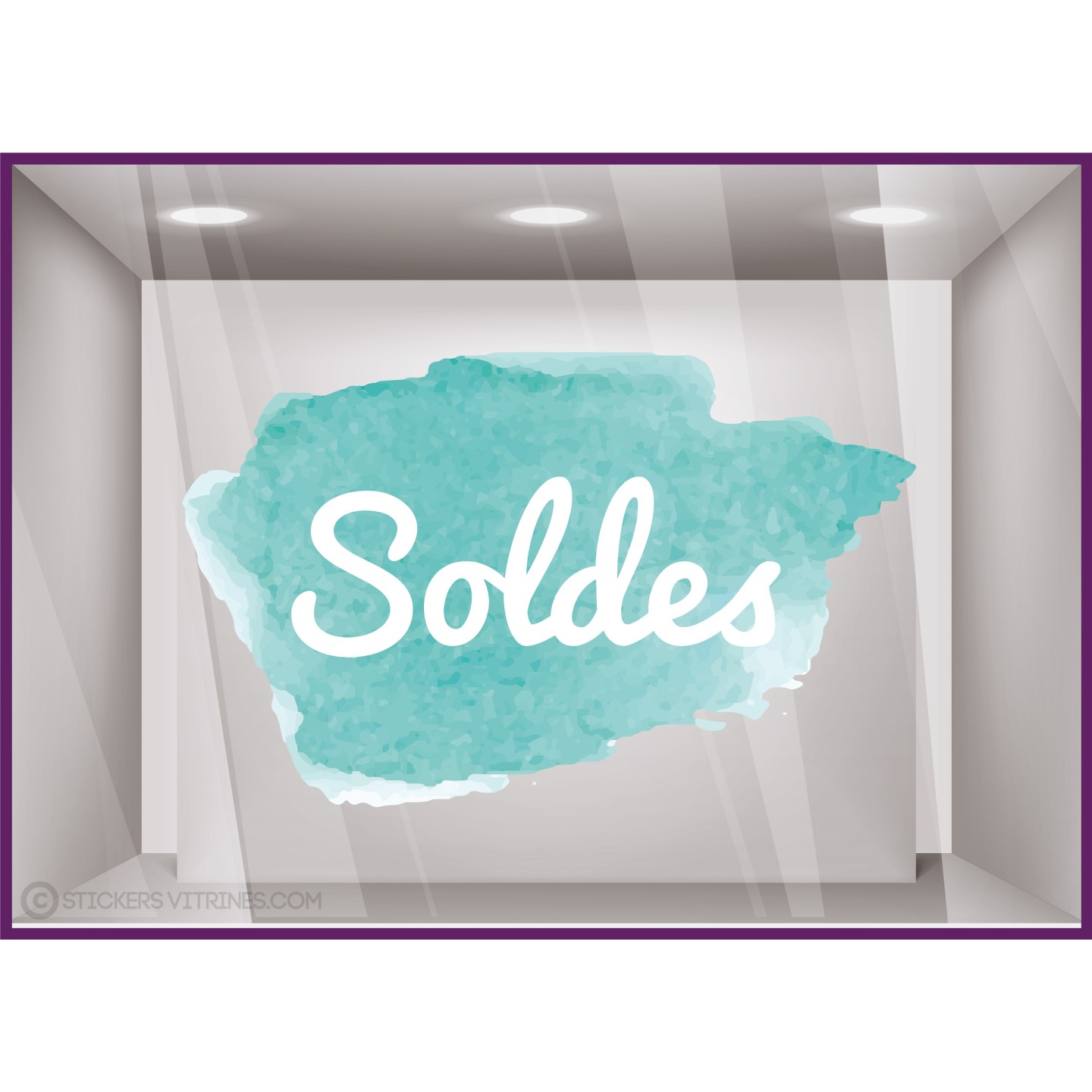Sticker Soldes Aquarelle ete destockage braderie liquidation promotion mode maroquinerie opticien bord de mer commerce vitrine 