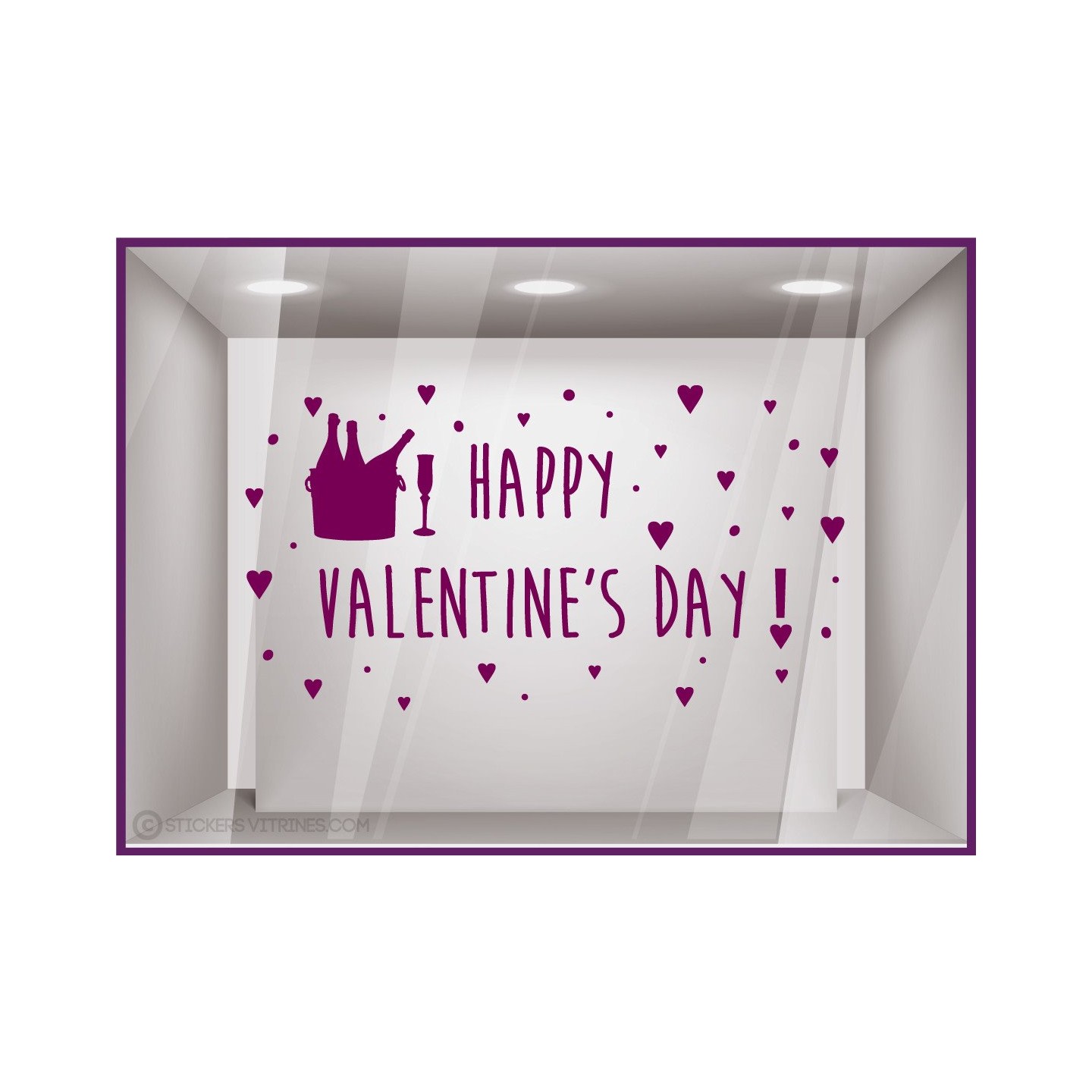 Sticker Champagne Happy Valentine's Day saint valentin vitrine devanture magasin boutique sticker calicot vitrophanie mode mode
