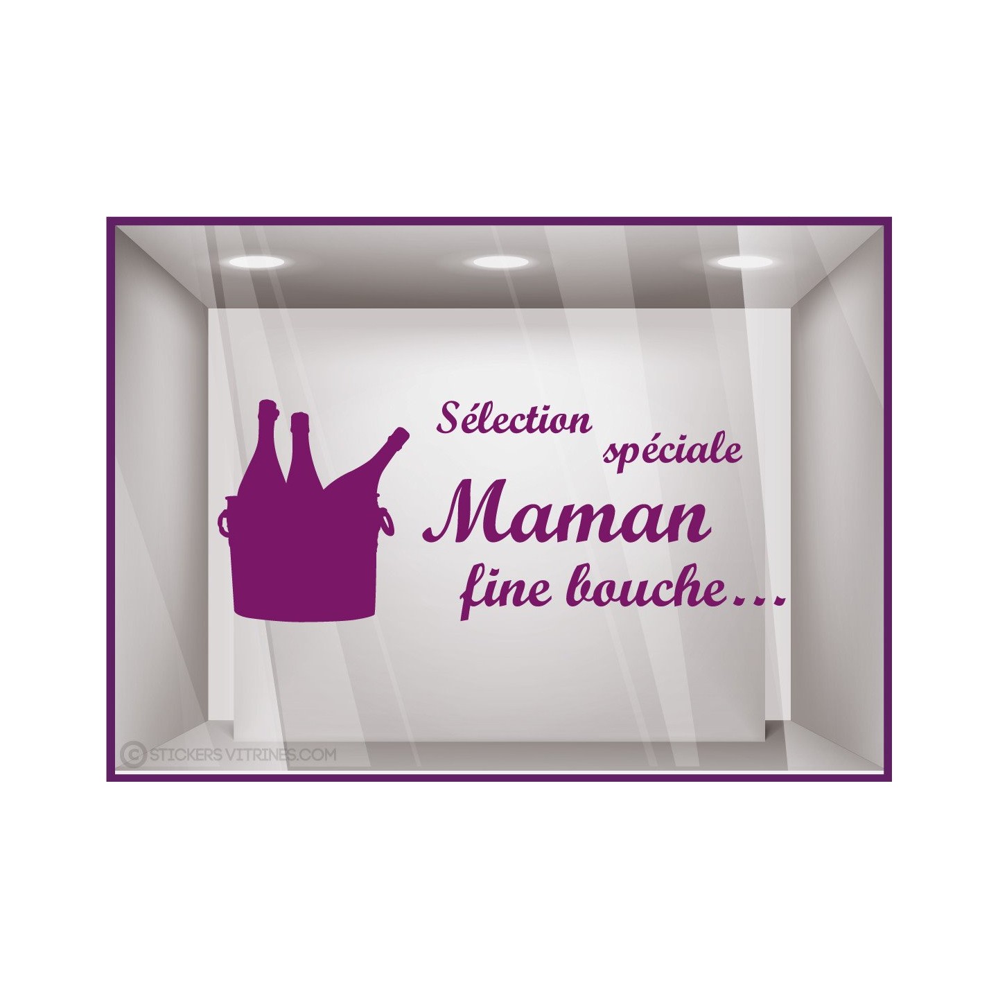 Vitrophanie pour vitrine Sticker Sélection Spéciale Maman Fine Bouche fete des meres caviste epicerie fine calicot lettrage 