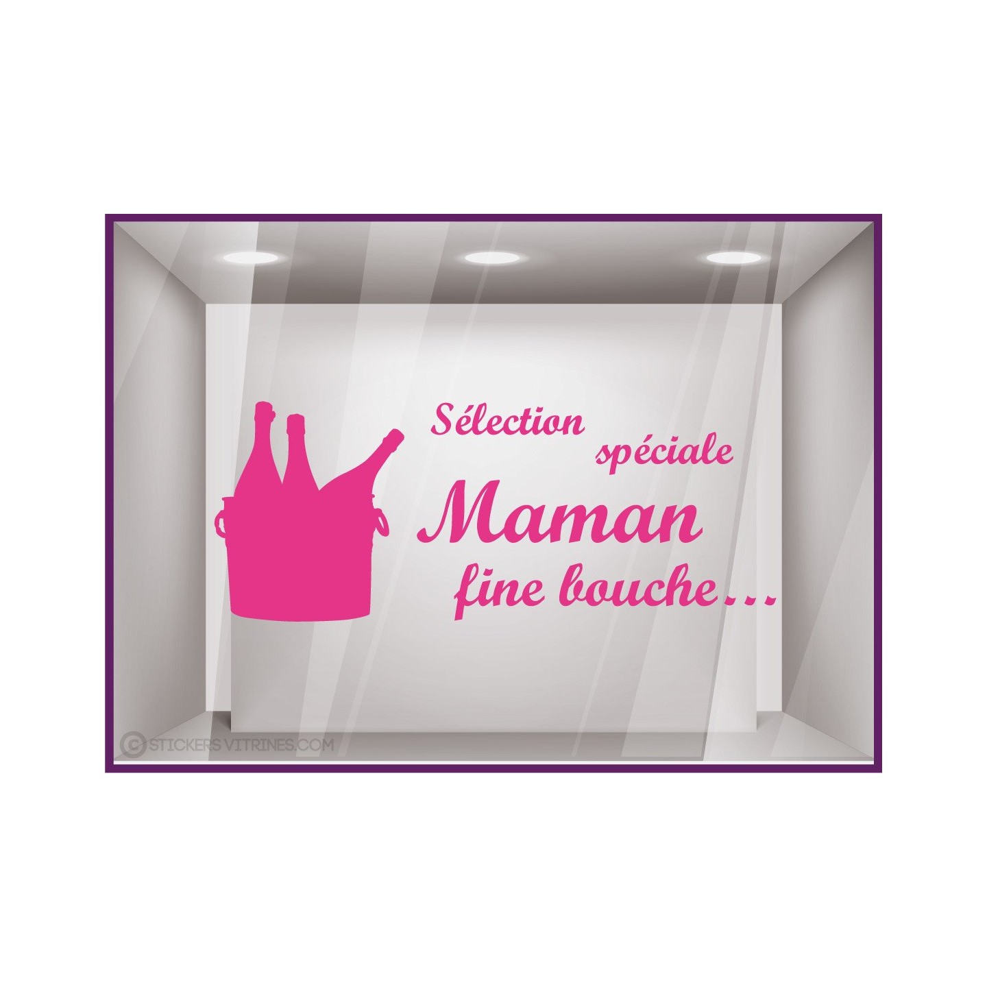 Vitrophanie pour vitrine Sticker Sélection Spéciale Maman Fine Bouche fete des meres caviste epicerie fine calicot lettrage 