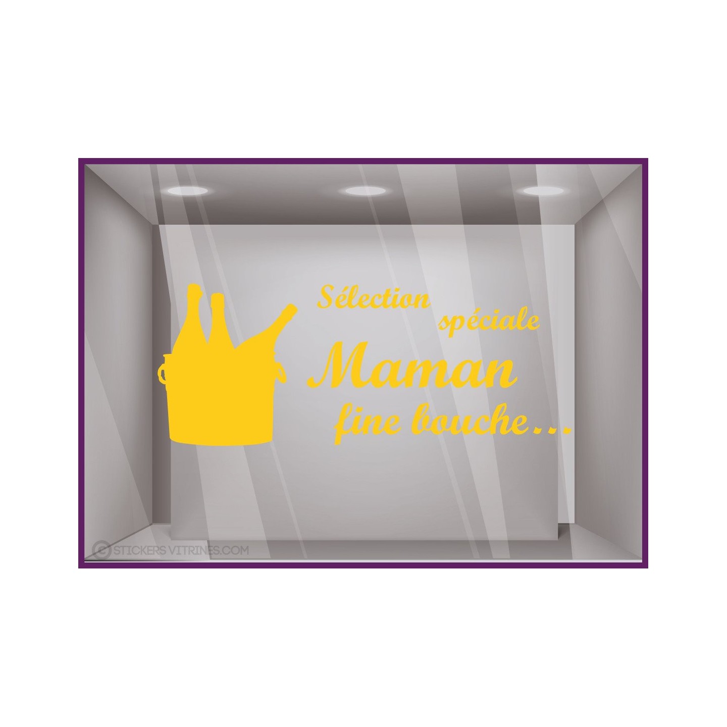Vitrophanie pour vitrine Sticker Sélection Spéciale Maman Fine Bouche fete des meres caviste epicerie fine calicot lettrage 