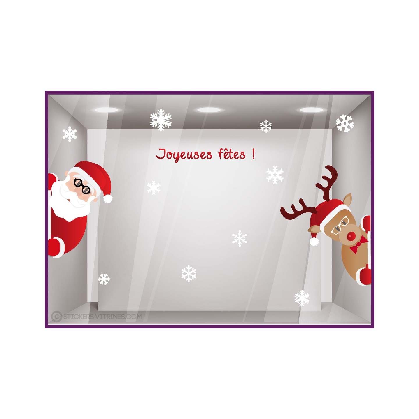 Kit de stickers Père Noël Cerf devanture vitrine opticien magasin boutique boulangerie mode deco hiver lettrage adhesif