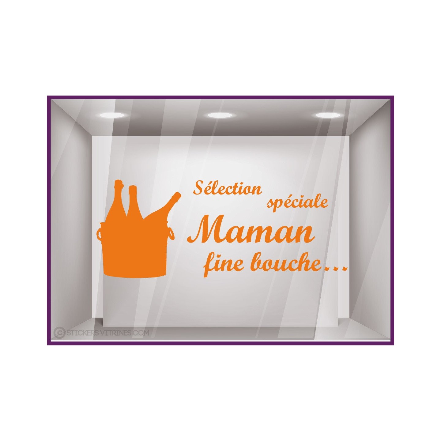 Vitrophanie pour vitrine Sticker Sélection Spéciale Maman Fine Bouche fete des meres caviste epicerie fine calicot lettrage 