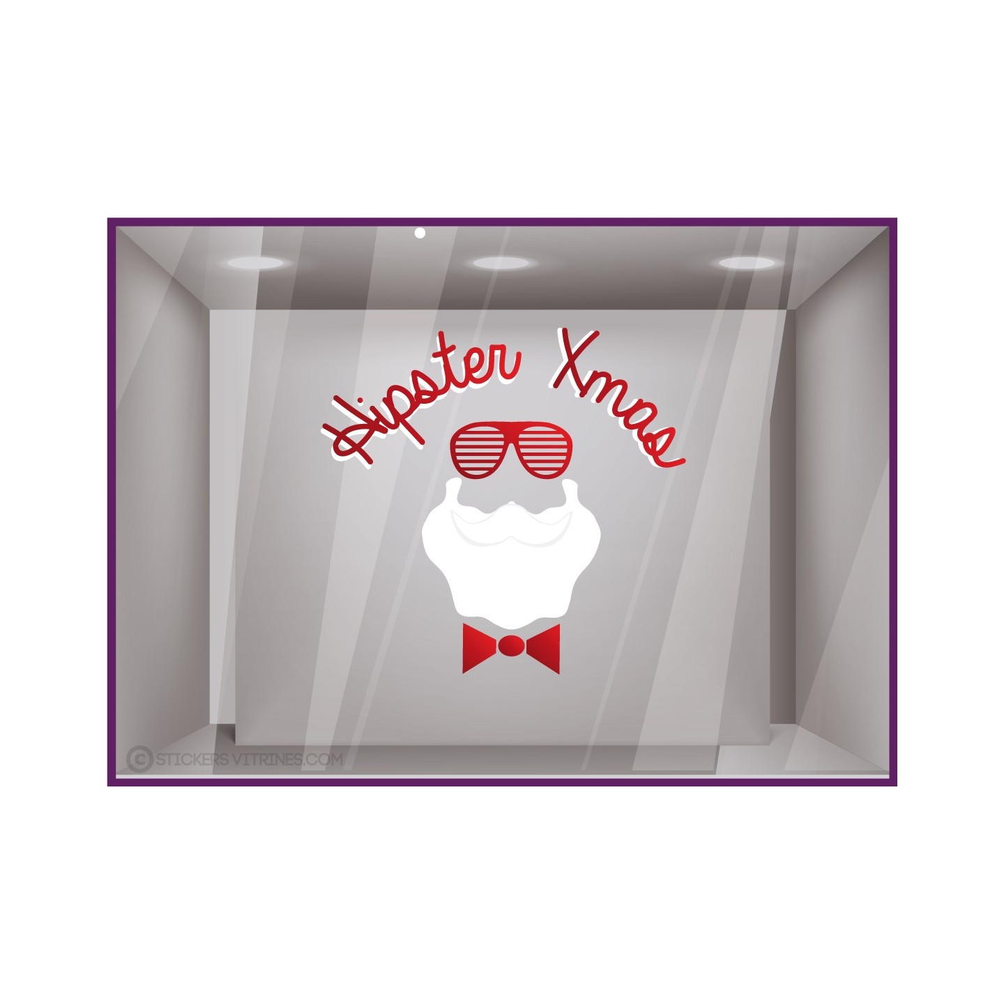 Sticker-Hipster Xmas-pere noel-hiver-niege-lunette-hipster-vitrine-fetes-devanture-boutique