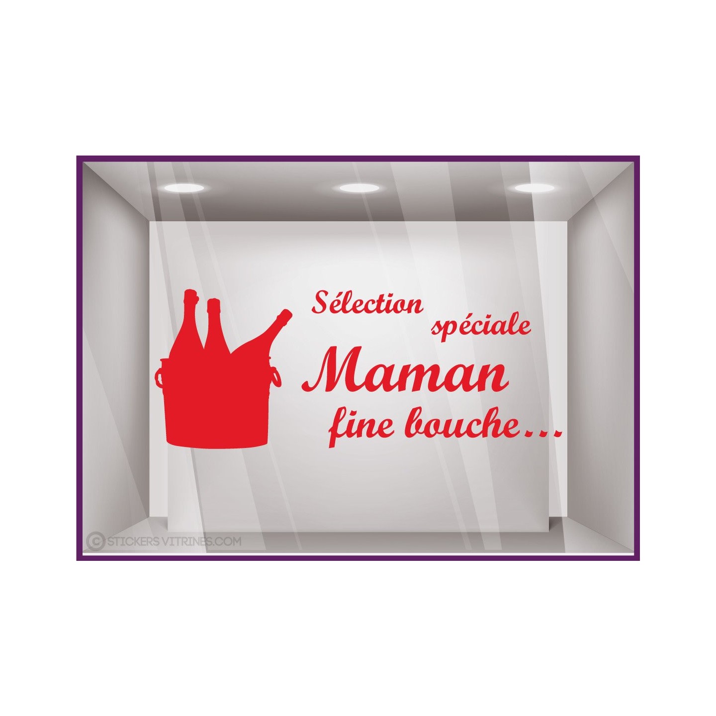 Vitrophanie pour vitrine Sticker Sélection Spéciale Maman Fine Bouche fete des meres caviste epicerie fine calicot lettrage 