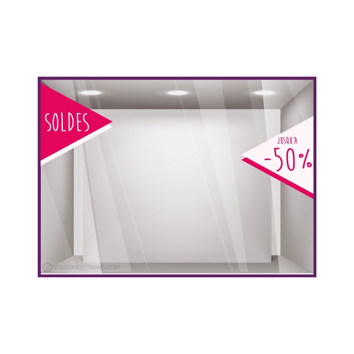 Sticker Soldes Drapeau pourcentage bandeau lettrage vitrophanie mode sport opticien maroquinerie beaute vitrine destockage